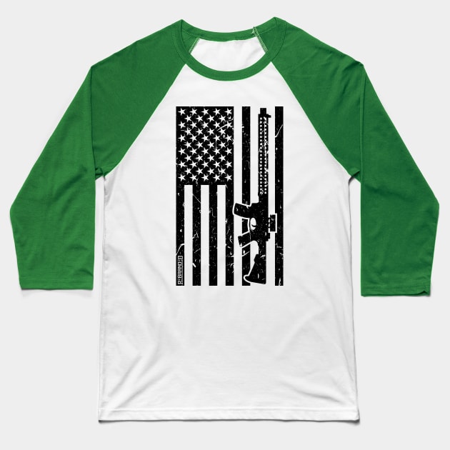 Distressed Flag with AR15 Baseball T-Shirt by Rebranded_Customs